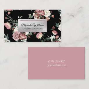 Elegantes Roségold Vintage-Blumenmuster Visitenkarte