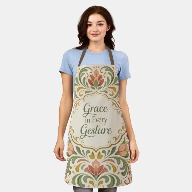Elegantes Rosemaling-Blumenmuster mit Zitat Schürze (Getragen)