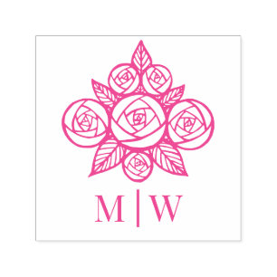 Elegantes Rosen-Blumenstrauß-Paar-Initialen Permastempel