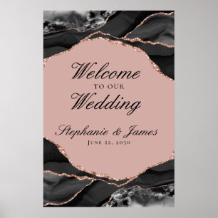 Elegantes Rosen-Gold-Folie-Achat-Hochzeits-Willkom Poster