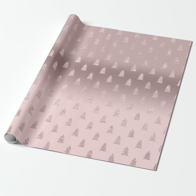 Elegantes Rosen-GoldGlitzer-Weihnachtsbaum-Muster Geschenkpapier (Ungerollt)