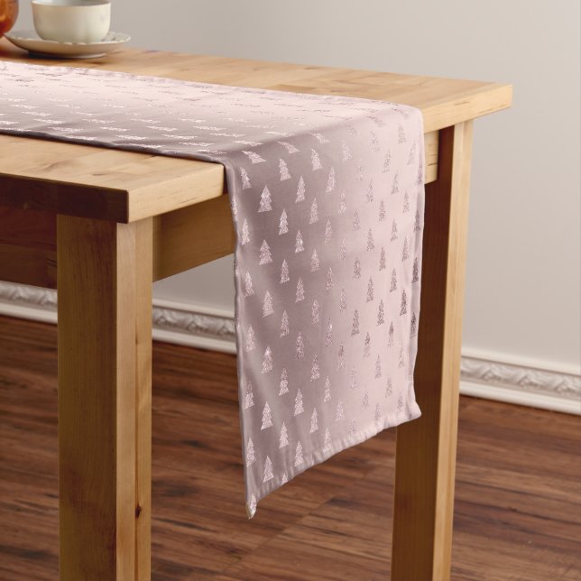 Elegantes Rosen-GoldGlitzer-Weihnachtsbaum-Muster Kurzer Tischläufer (Beispiel)