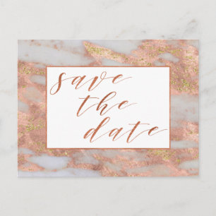 Elegantes Rosen-Goldmarmor-Skript Save the Date Ankündigungspostkarte