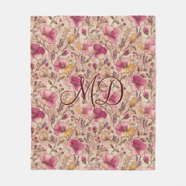 Elegantes Rosen-Patchwork-Blumenmuster Fleecedecke (Vorderseite)