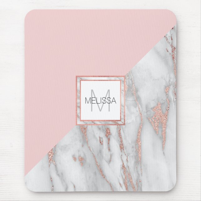 Elegantes Rosen-Rosa-Goldfolien-Marmor-Grau Mousepad (Vorne)
