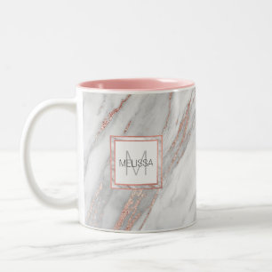 Elegantes Rosen-Rosa-Goldfolien-Marmor-Grau Zweifarbige Tasse