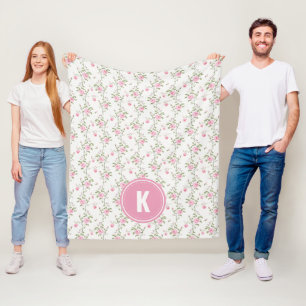 Elegantes Rosenblumenmuster-Monogramm Fleecedecke