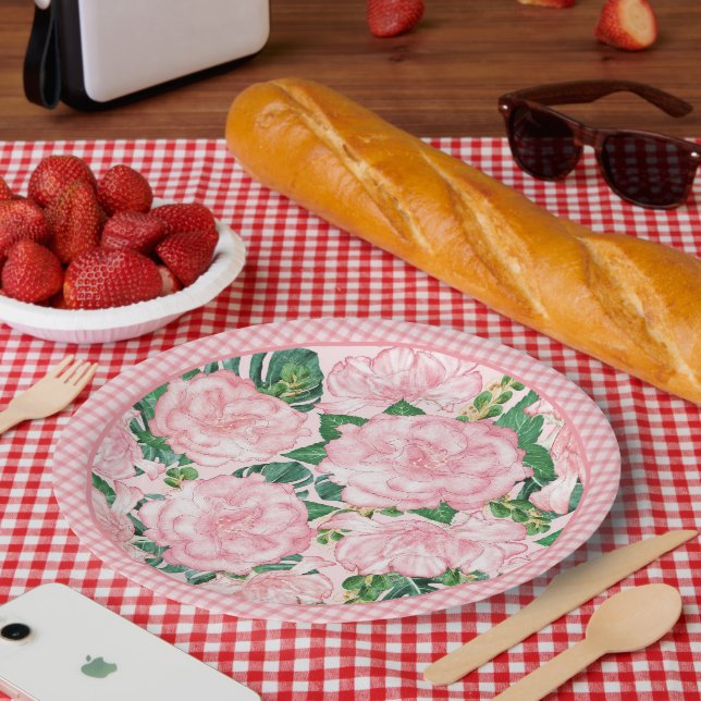 Elegantes Rosengebirge Sommer-Party Pappteller (Picknick)