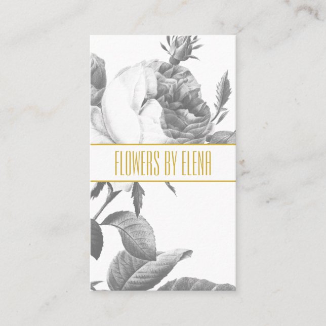 Elegantes Rosengold in Schwarz-Weiß-Blume Visitenkarte (Vorderseite)