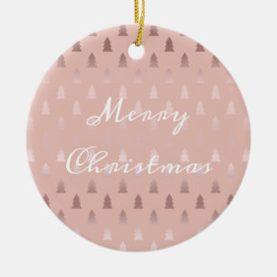 Elegantes Rosengold und rosa Weihnachtsbaummuster Keramik Ornament