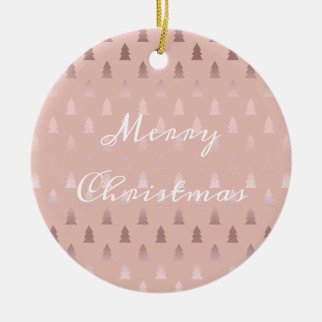 Elegantes Rosengold und rosa Weihnachtsbaummuster Keramik Ornament (Vorne)