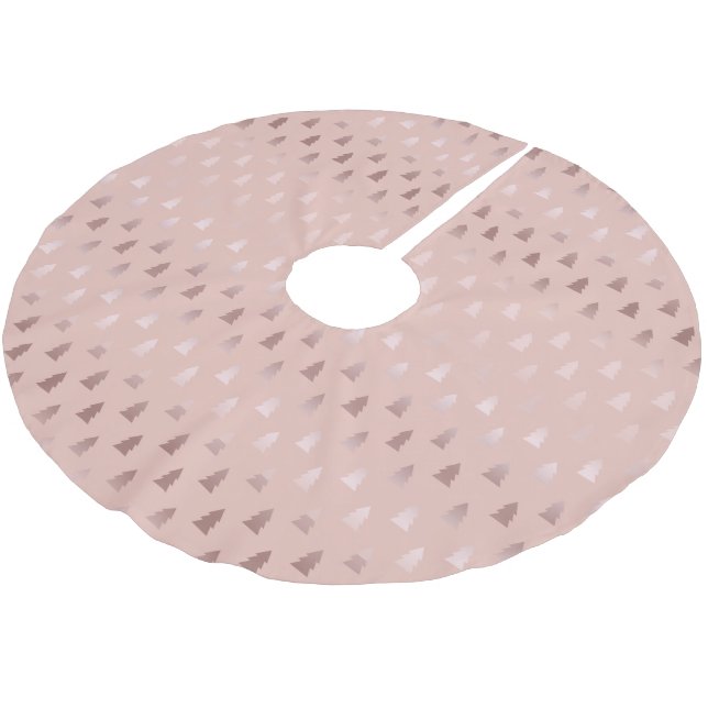 Elegantes Rosengold und rosa Weihnachtsbaummuster Polyester Weihnachtsbaumdecke (Schrägansicht)