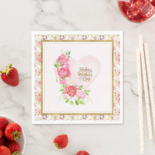 Elegantes Rosenherz Alles Gute zum Muttertag Party Serviette