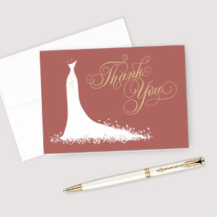 Elegantes Rosenholz-Gold-Hochzeitskleid-Brautparty Dankeskarte