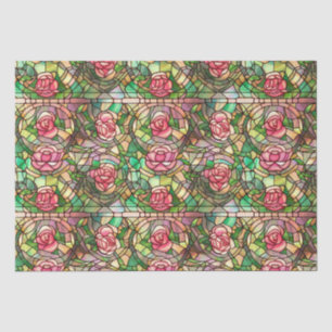 Elegantes Rosenmuster in falschem Buntglas in Rosa Seidenpapier