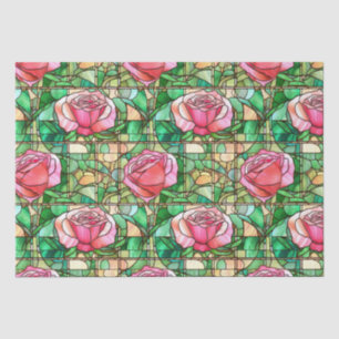 Elegantes Rosenmuster in falschem Buntglas in Rosa Seidenpapier