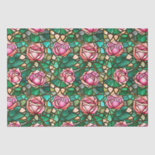 Elegantes Rosenmuster in Rosa falsches Buntglas Seidenpapier