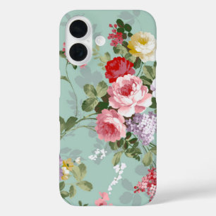 Elegantes Rosenmuster in Rosa und Rot im Vintage-S iPhone 16 Hülle