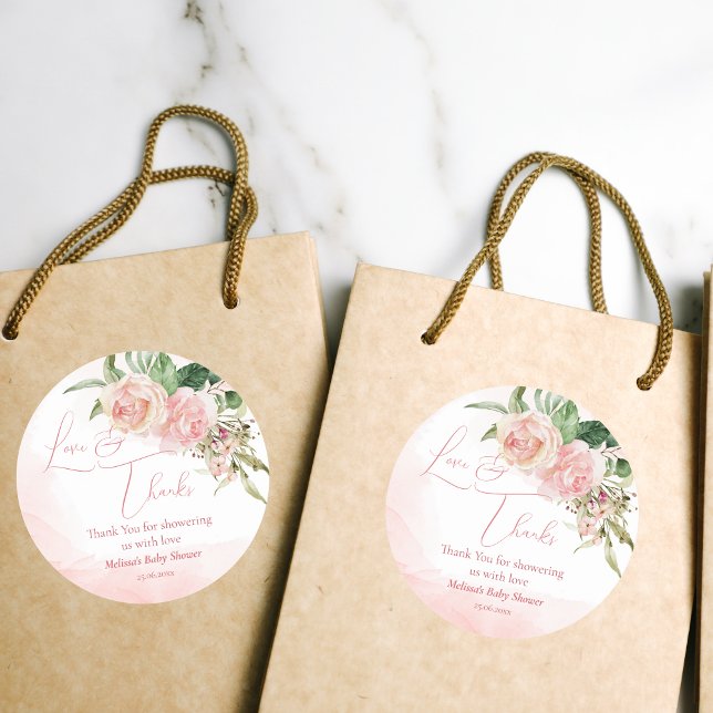 Elegantes Rosenrot Babydusche Danke Runder Aufkleber (Von Creator hochgeladen)