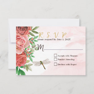 Elegantes Roses & Dragonflies Hochzeit RSVP