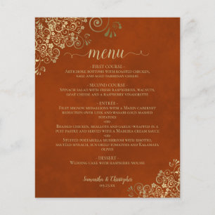 Elegantes Rost Orange & Gold Menü für Hochzeiten
