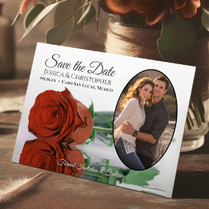 Elegantes Rost Orange Rose & Oval Foto Hochzeit Save The Date