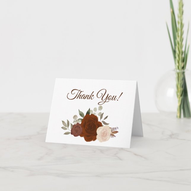 Elegantes Rost Orange Wasserfarben Rose Hochzeit F Dankeskarte (Vorderseite)