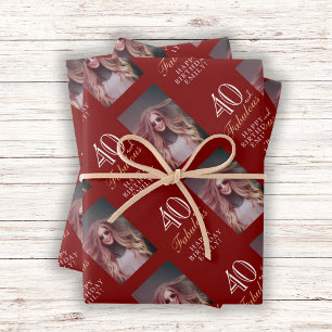 Elegantes Rot 40 und fantastisches 40. Geburtstags Geschenkpapier Set