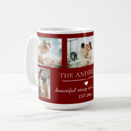 Elegantes Rot 5-Foto Familien-Collage individuell  Kaffeetasse