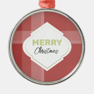Elegantes Rot Frohe Weihnachten Tartan Burgunderro Ornament Aus Metall