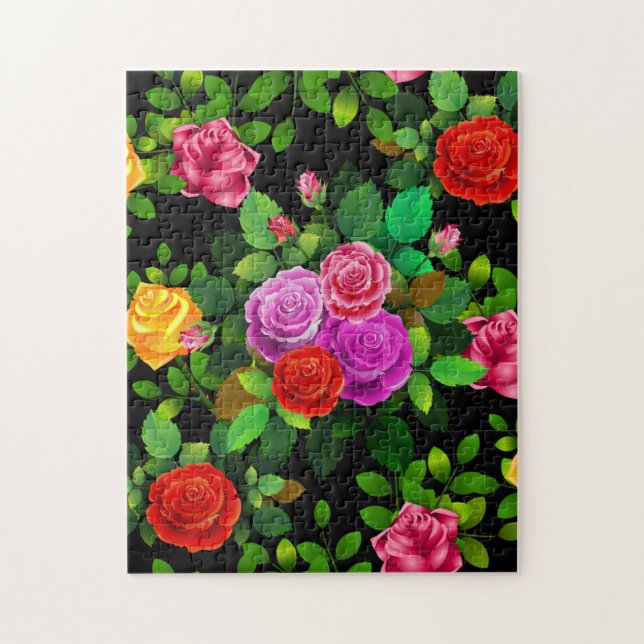 Elegantes Rot-Gelb-Rosa und Lila Rose Blume Puzzle (Vertikal)