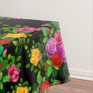Elegantes Rot-Gelb-Rosa und Lila Rose Blume Tischdecke