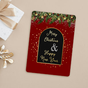 Elegantes Rot Gold Folie Weihnachten Neujahr Folien Feiertagskarte