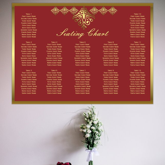 Elegantes Rot-Gold-Seating-Chart Poster (Von Creator hochgeladen)