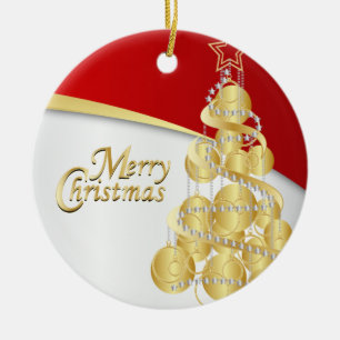 Elegantes Rot, Gold und Foto des weißes Keramikornament