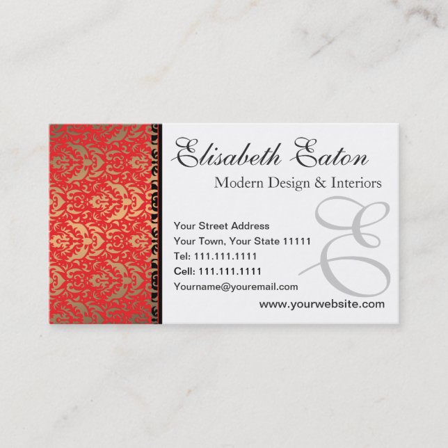 Elegantes Rot, Gold und schwarzer Frauen Visitenkarte (Vorderseite)