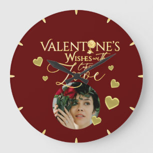 Elegantes Rot-Gold-Valentinstag-Kalligrafie Große Wanduhr