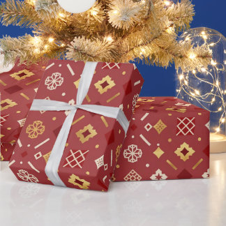 Elegantes Rot-Gold-Weihnachtspapier Geschenkpapier