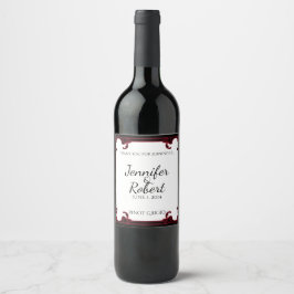 Elegantes Rot-Gotisches Rahmen Hochzeitweinlabel Weinetikett