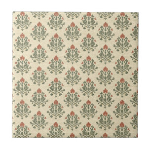 Elegantes Rot Grün Damast Vintage-Distressed Fliese