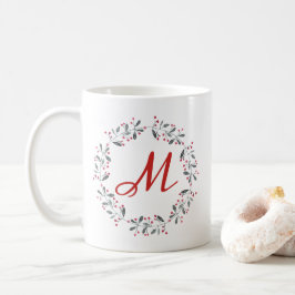 Elegantes Rot-Grün-Holly-Wreath-Monogramm Kaffeetasse