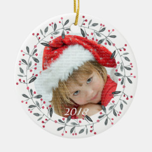 Elegantes Rot & Grün Holly Wreath Weihnachten Keramik Ornament