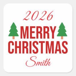 Elegantes Rot Grün Maßgeschneidert Quadrat Frohe W Quadratischer Aufkleber