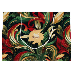 Elegantes Rot-, Grün- und Gold-Abstrakt Paisley-Bl Große Geschenktüte
