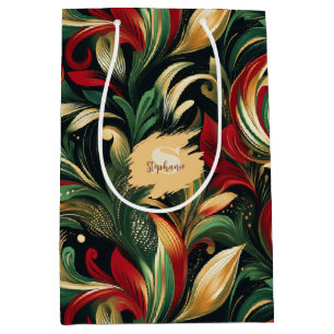 Elegantes Rot-, Grün- und Gold-Abstrakt Paisley-Bl Mittlere Geschenktüte