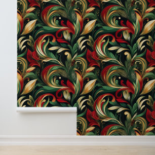 Elegantes Rot-, Grün- und Gold-Abstrakt Paisley-Bl Tapete