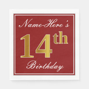 Elegantes Rot, Imitat-Gold14. Geburtstag + Serviette