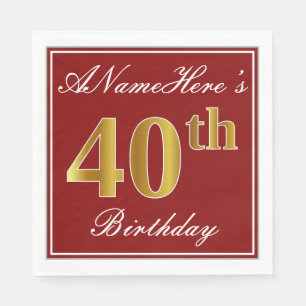 Elegantes Rot, Imitat-Gold40. Geburtstag + Serviette