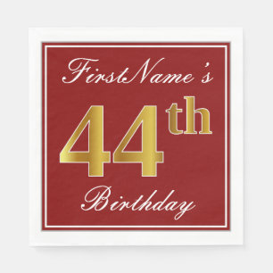 Elegantes Rot, Imitat-Gold44. Geburtstag + Serviette