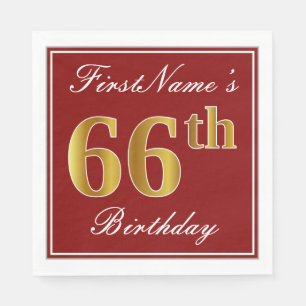 Elegantes Rot, Imitat-Gold66. Geburtstag + Serviette